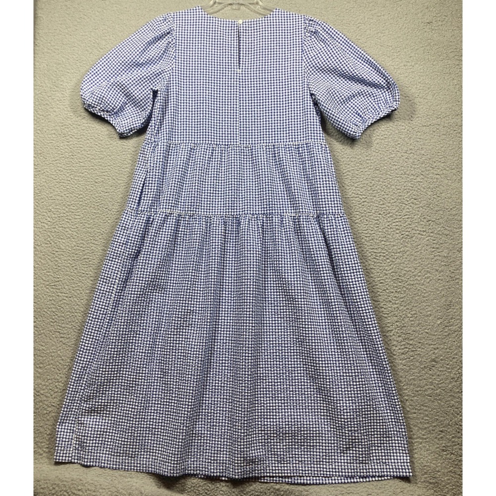 Old Navy Midi Dress Womens Large Blue Gingham Puff Sleeve Tiered Dorothy Cottage - Picture 8 of 11
